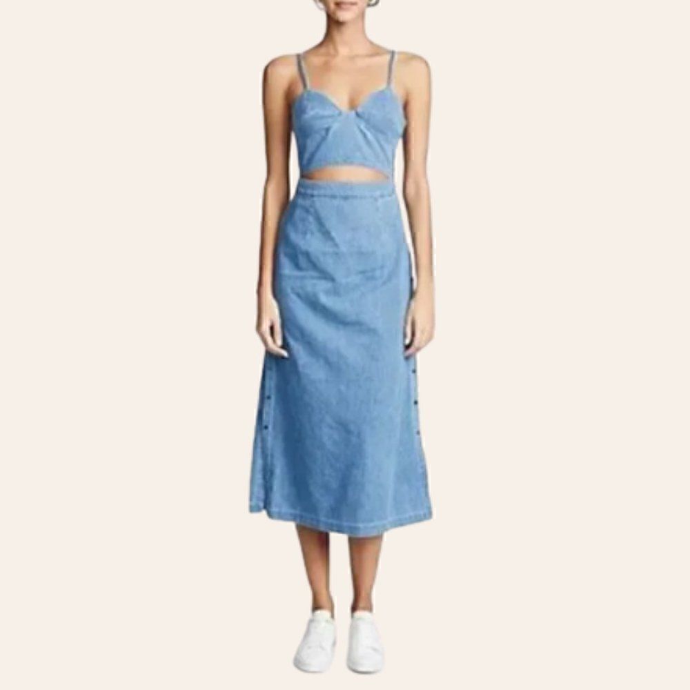3x1 NYC Augustine Peek a Boo Midi Denim Dress Size Large